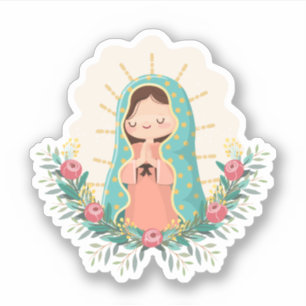 Unsere Liebe Frau von Guadalupe mit Blumen im Kawa Aufkleber
