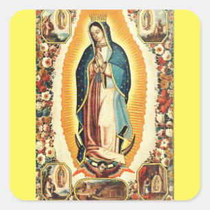 Unsere Liebe Frau von Guadalupe Strahlende Kunst Quadratischer Aufkleber