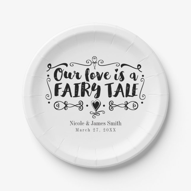 UNSERE LIEBE IST EIN FAIRE TALE Custom Wedding Emp Pappteller (Vorderseite)