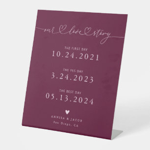 Unsere Liebe Story Hearts Cranberry Wedding Timeli Sockelschild