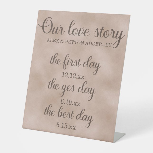 Unsere Liebe Story Timeline Brown Beach Hochzeit Sockelschild (Vorderseite)