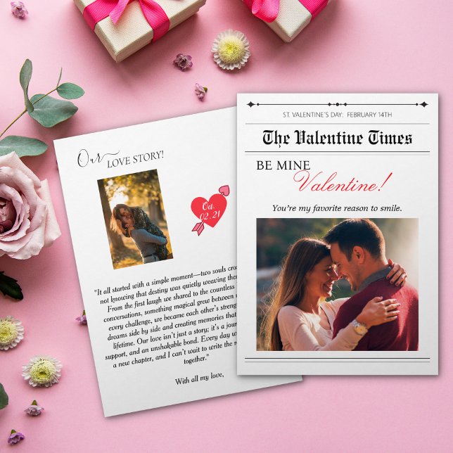 Unsere Liebe Zeitung Cupid Post Red Heart Einladung (Our Love Story Newspaper Cupid Post Red Heart Invitation)