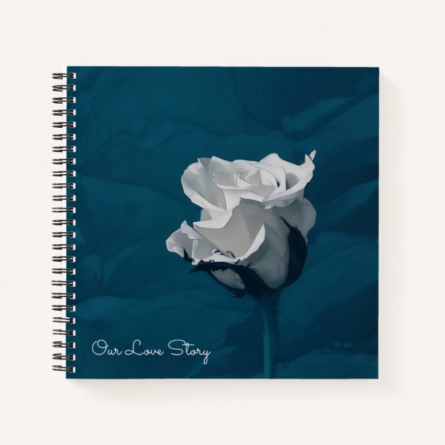 Unsere Liebe Zitat White Rose Blue Journal Notizbuch (Vorderseite)