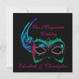 "Unsere Maskenhochzeit" - Blau und Rosa Einladung