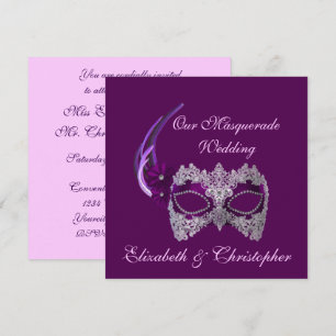 "Unsere Maskenhochzeit" - Königlich violette Maske Einladung