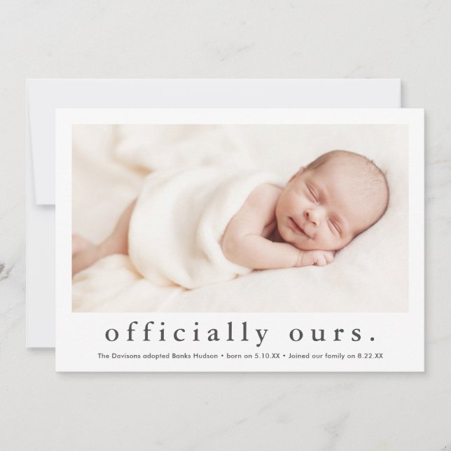 Unsere minimale Adoption des Fotos Ankündigung (Vorderseite)
