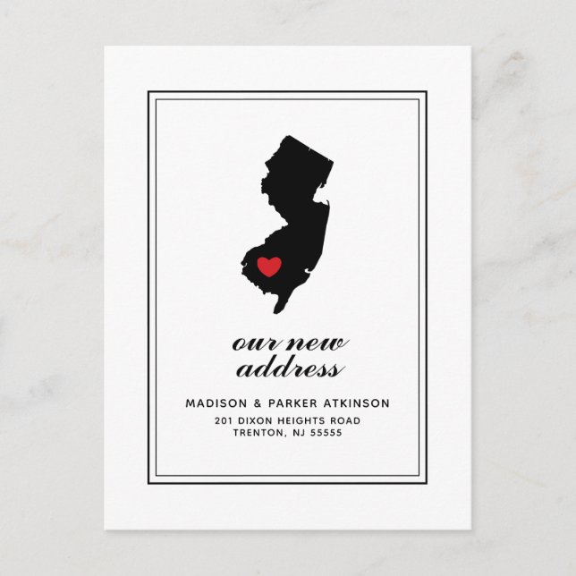Unsere neue Adresse in NJ | Ihre Stadt W/Herz mark Postkarte (Vorderseite)
