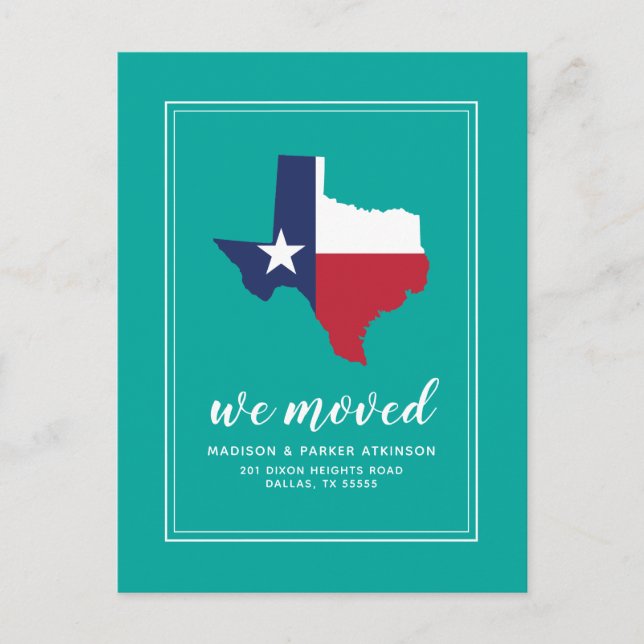 Unsere neue Adresse in Texas Postkarte (Vorderseite)