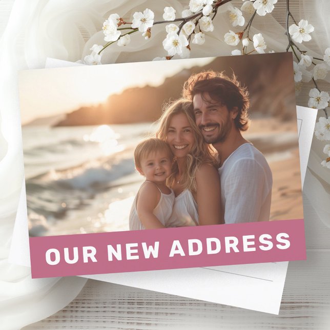 Unsere neue Adresse moderne Rose maul Foto bewegen Postkarte (Our new address modern rose mauve photo moving postcard)