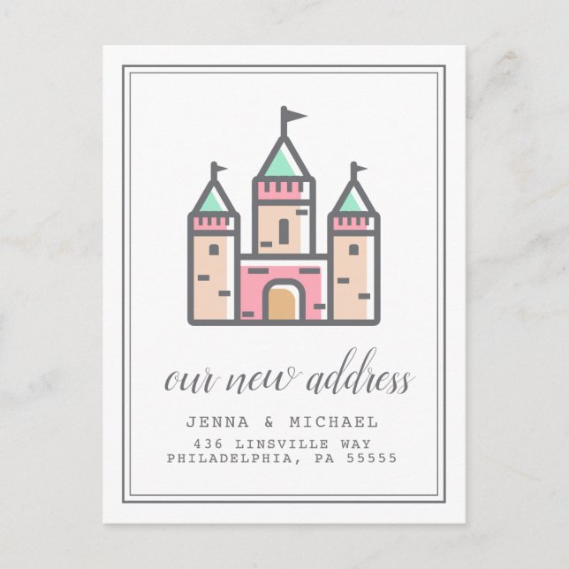 Unsere neue Adresse | Pastel Castel Zuhause Postkarte (Vorderseite)