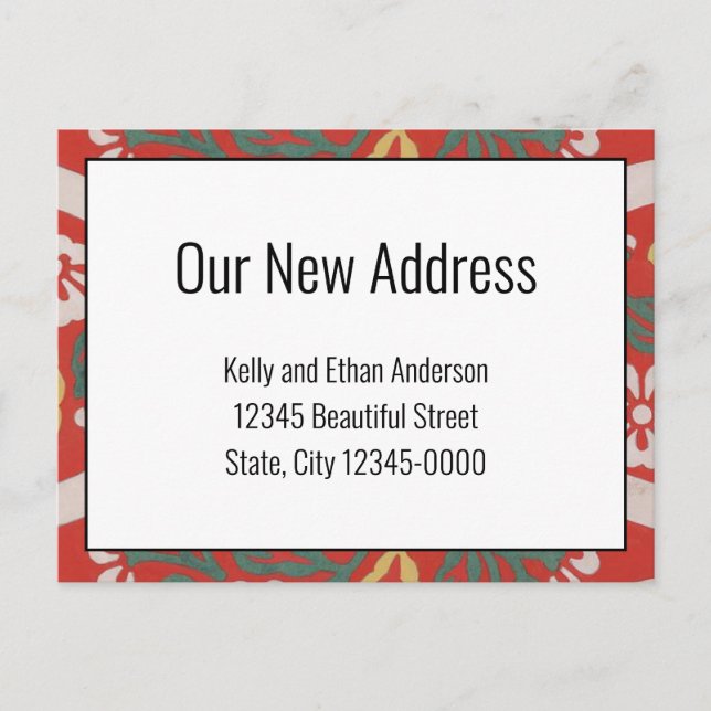 Unsere neue Adresse Red White Floral Ankündigung Postkarte (Vorderseite)