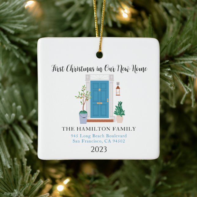 Unsere neue Zuhause Erste Weihnachts Blue Front Tü Keramikornament (Baum)