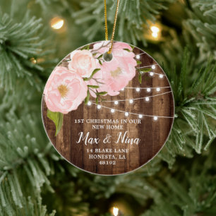 Unsere neue Zuhause Personalisierte Holzkörnerhitz Keramik Ornament