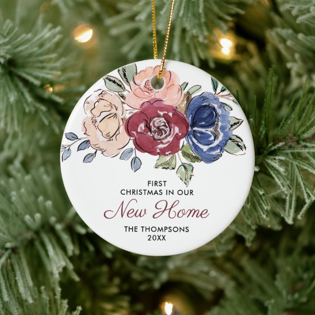 Unsere neuen Zuhause Personalisiert Boho Wasserfar Keramik Ornament (Baum)