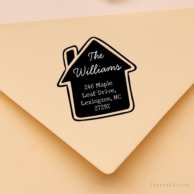 Unsere Niedliche Rücksendeadresse zur Ankündigung  Gummistempel (Our New House Announcement Cute Little Cottage or Wedding RSVP Return Address Rubber Stamp)