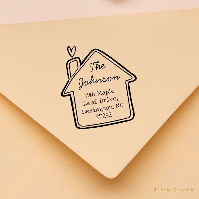 Unsere Niedliche Rücksendeadresse zur Ankündigung  Gummistempel (Our New House Announcement Cute Cottage Little Heart or Wedding RSVP Return Address Rubber Stamp)