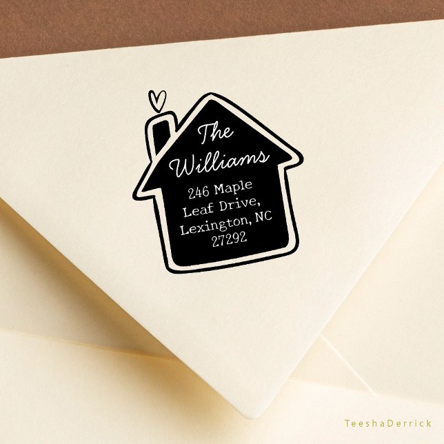 Unsere Niedliche Rücksendeadresse zur Ankündigung  Gummistempel (Our New House Announcement Cute Cottage Little Heart or Wedding RSVP Return Address Rubber Stamp)