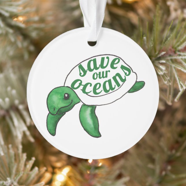 Unsere Ozeane Niedliche Schildkröte gerettet Ornament (Baum)