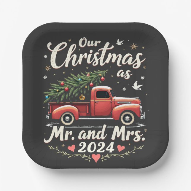Unsere Weihnachten als Mr. und Mrs. 2024 Matching  Pappteller (Vorderseite)