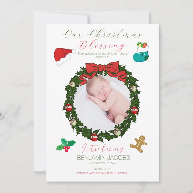 Unsere Weihnachts-Segen-Baby-Ankündigung Einladung (Vorderseite)
