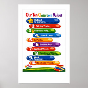 Unsere zehn Klassenzimmer-Werte – 11x17 Querformat Poster