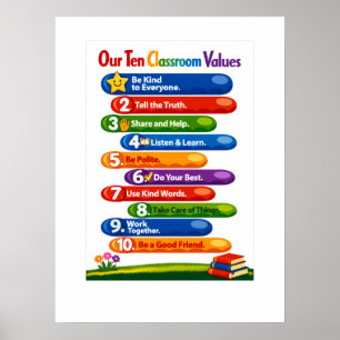 Unsere zehn Klassenzimmer-Werte – 18×24 Portrait-P Poster