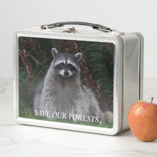 Unseren Wald retten Waschbär-Wildtier-Foto Metall Brotdose