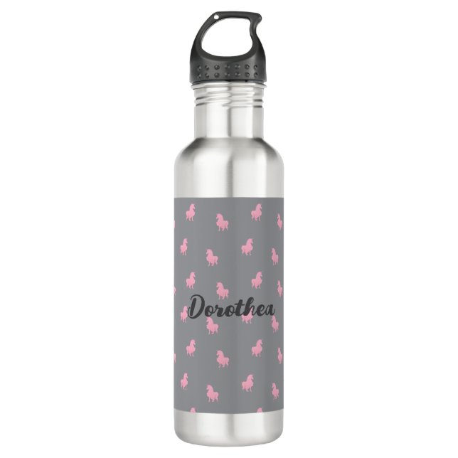 Unsichtbares rosa Einhorn auf Grau Edelstahlflasche (Vorderseite)