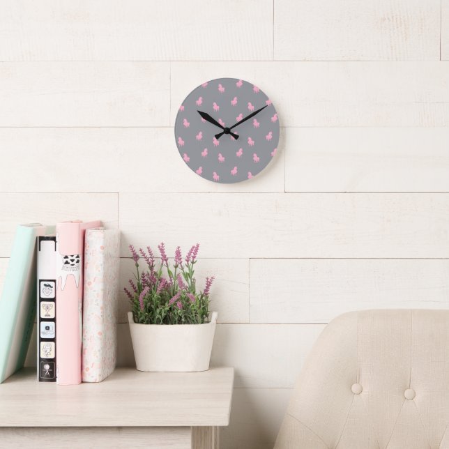 Unsichtbares rosa Einhorn auf Grau Runde Wanduhr (Lesesaal)