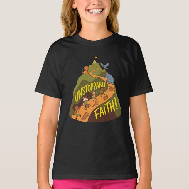 Unstoppable Faith Adventure – Kids Nature Mountain T-Shirt (Vorderseite)