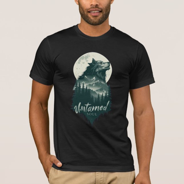 Untamed Soul Wolf Forest Moon T-Shirt (Devant)