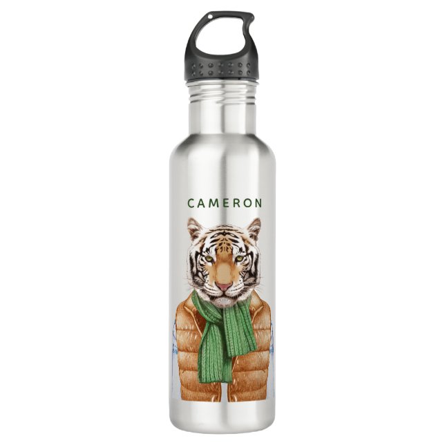 Unten addieren Weste-Tiger | Ihren Namen Edelstahlflasche (Vorderseite)