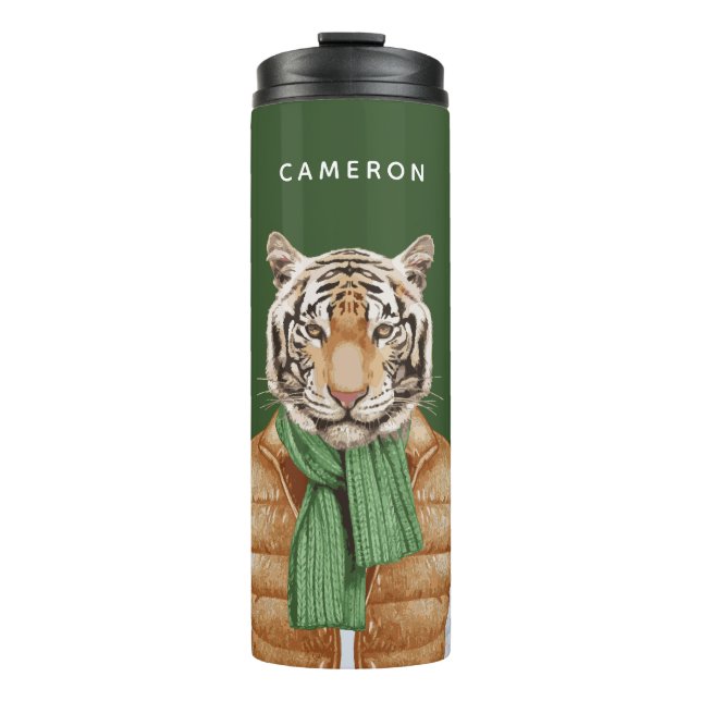 Unten addieren Weste-Tiger | Ihren Namen Thermosbecher (Vorderseite)