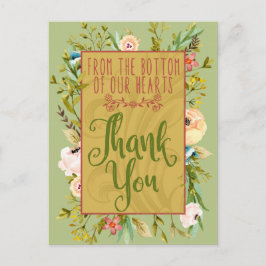 Unten unserer Herzen floral Vielen Dank Postcard Postkarte