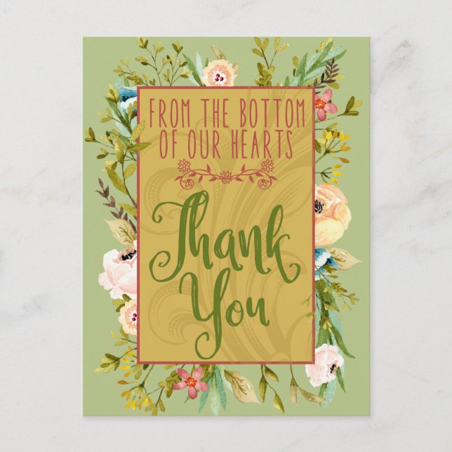 Unten unserer Herzen floral Vielen Dank Postcard Postkarte (Vorderseite)
