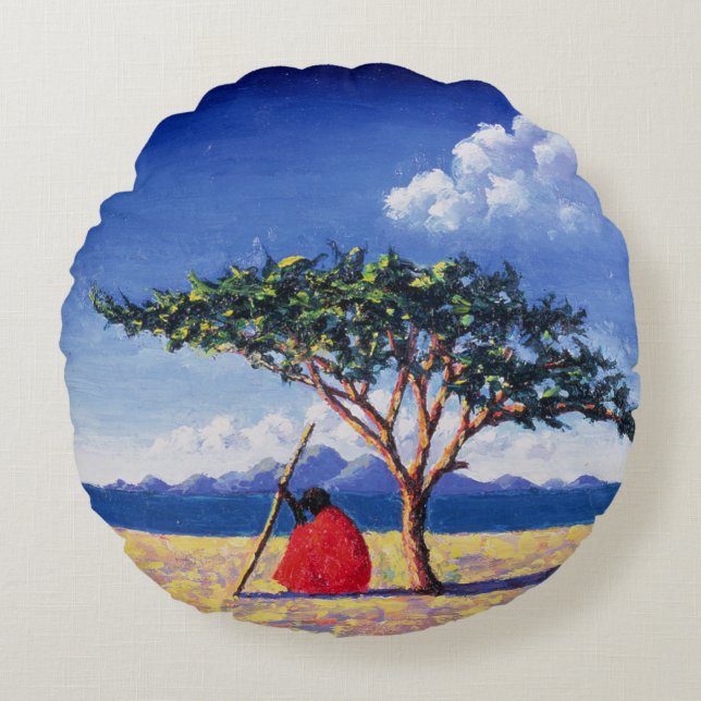 Unter dem Akazien-Baum 1991 Rundes Kissen (Vorderseite)
