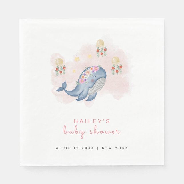 Unter dem Bild Sweet Whale Floral Baby Shower Serviette (Vorderseite)