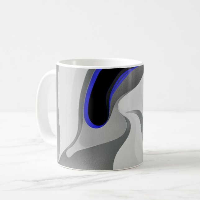 Unter dem Blau: Abstrakt grau, schwarz und blau Kaffeetasse (Vorderseite Links)