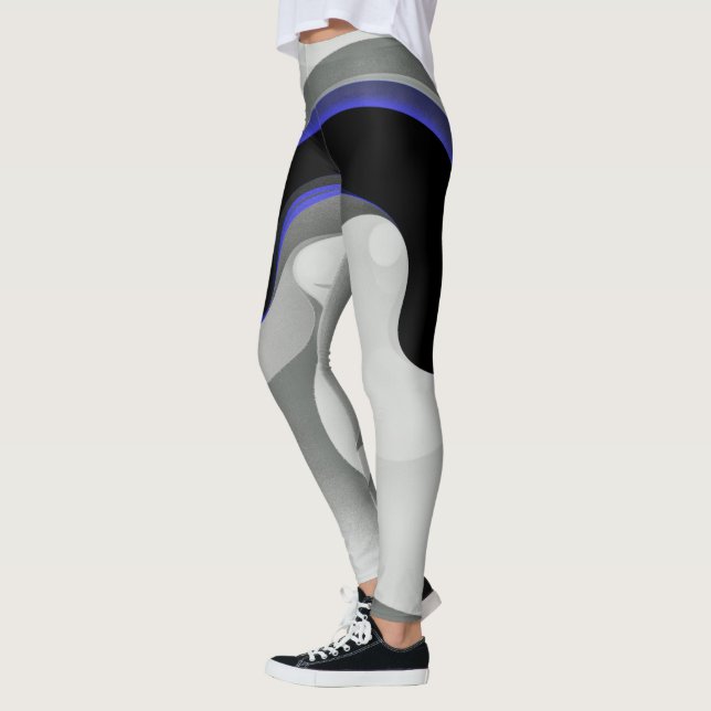 Unter dem Blau: Abstrakt grau, schwarz und blau Leggings (Links)