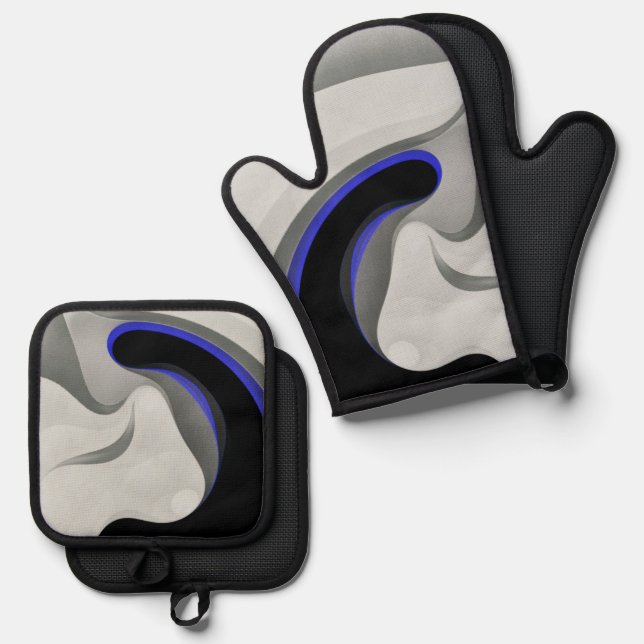 Unter dem Blau: Abstrakt grau, schwarz und blau Ofenhandschuh & Topflappen-Set (Vorderseite/Rückseite)