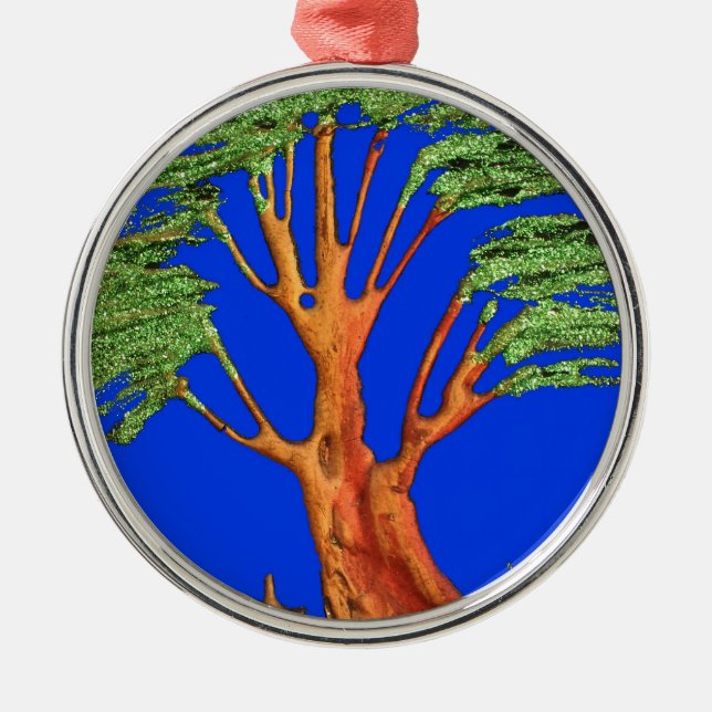 Unter dem blauen Himmel: Die Sammlung Acacia Tree Silbernes Ornament (Vorne)