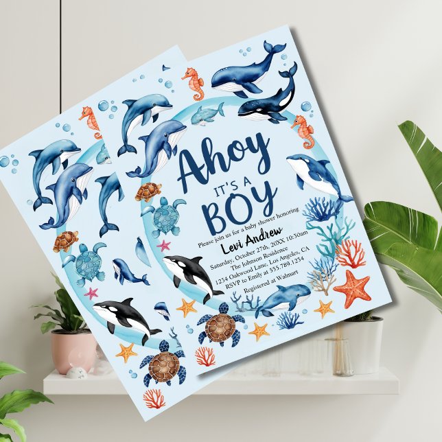 Unter dem Blue Sea Ahoy ist eine Baby-Dusche. Einladung (Von Creator hochgeladen)