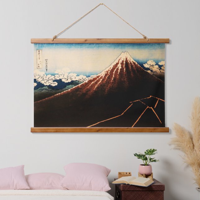 Unter dem Gipfel Ukiyo-e japanische Kunst Wandteppich Mit Holzrahmen (Schlafzimmer)