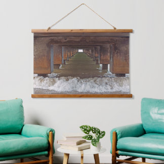 "UNTER DEM HANALEI PIER" (KAUAI) HÄNGENDER TEPPICH WANDTEPPICH MIT HOLZRAHMEN