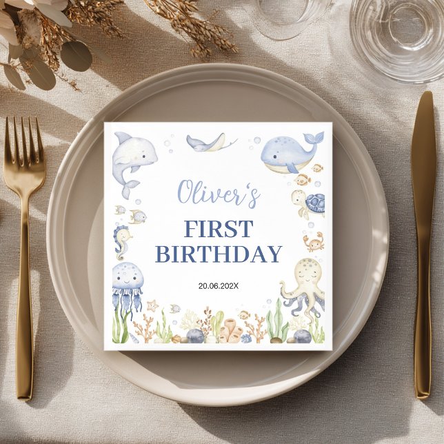Unter dem Kindergeburtstag "Sea Boy Ocean Animals" Serviette (Von Creator hochgeladen)