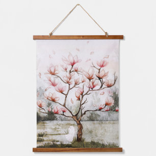 Unter dem Magnolienbaum Wandteppich Mit Holzrahmen