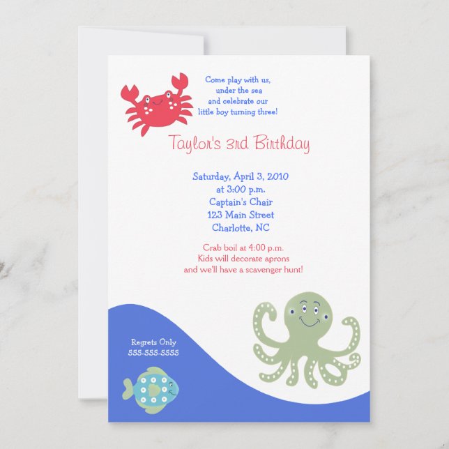 Unter dem Meer 12x18 Calypso Birthday Crab Einladung (Vorderseite)