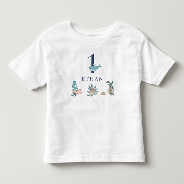Unter dem Meer 1. Baby Boy Niedlich Blue Watercolo Kleinkind T-shirt (Vorderseite)