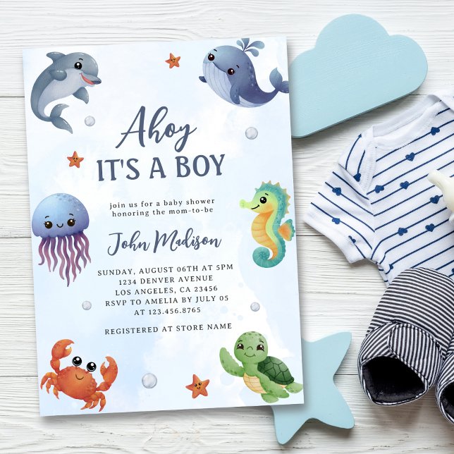 Unter dem Meer Ahoy ist eine junge Blue Baby Dusch Einladung (Von Creator hochgeladen)