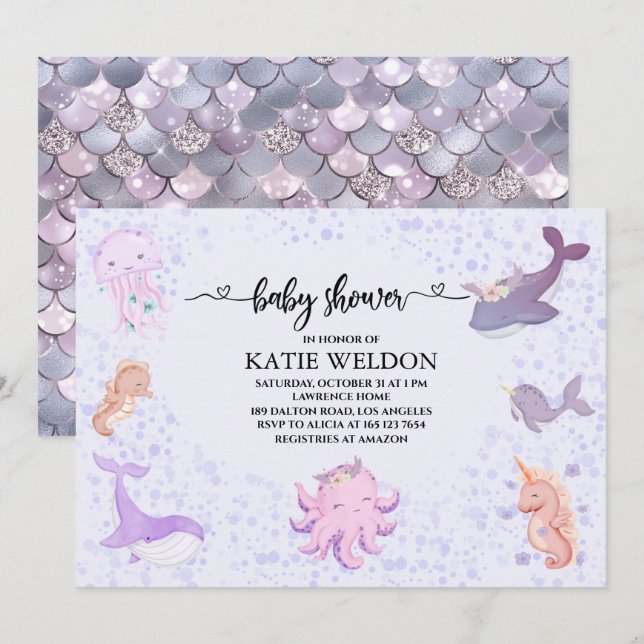 Unter dem Meer Baby animal Baby Shower Einladung (Vorne/Hinten)